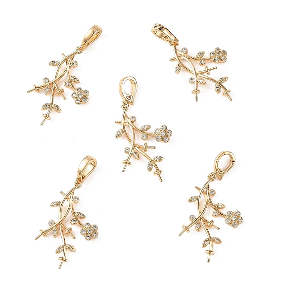 Bélières en laiton Shegrace micro-pavé de zircone cubique, fleur, pour la moitié de perles percées, sans cadmium et sans plomb et sans nickel