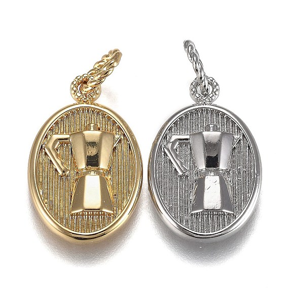 Латунные подвески, долговечный, без кадмия и без свинца, овал с кофейником