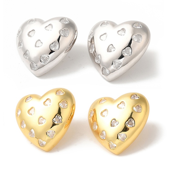 Серьги-пусеты из латуни с микропаве и прозрачным фианитом, без кадмия и без свинца, долговечный, сердце
