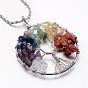 Tree of Life Mixed Stone Big  Pendants Necklaces, with 304 Stainless Steel Rope Chain