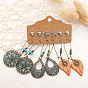 Charming Heart-shaped Hollow Earrings Set with Leaf and Wing Design - 6 Pairs