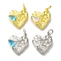 Стойки обшивки латунь кулон, со стеклянными стразами, без свинца и без кадмия, долговечный, сердце