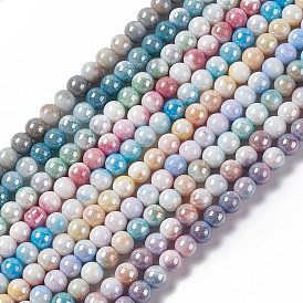 Chapelets de perles en verre électrolytique , de couleur plaquée ab , ronde