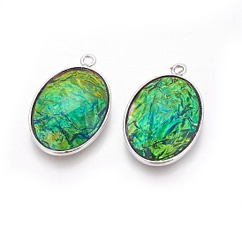 Synthetic Ammolite Pendants, with Brass Findings, Faceted, Oval