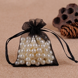 Pochettes de rangement pour bijoux en organza, sacs-cadeaux de cordon de maille de partie de faveur de mariage, rectangle