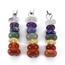 Natural Mixed Gemstone Pendants, with Platinum Iron Findings, Oval