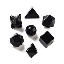 7Pcs Natural Obsidian Beads, No Hole/Undrilled, Round & Cube & Merkaba Star, Mixed Shapes