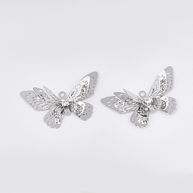 Brass Pendants, with Crystal Rhinestone, Butterfly