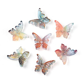 Baking Paint Glass Beads, Butterfly, with Gold Powder, Two Tone