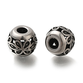 304 Stainless Steel European Beads, Large Hole Beads, Rondelle with Flower