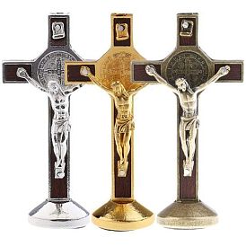 Религия дерево святой бенедикт крест витрины украшения, с Иисусом из сплава