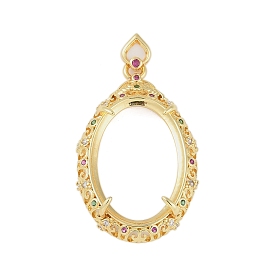 Oval Brass Micro Pave Cubic Zirconia Pendant Cabochon Settings, Colorful