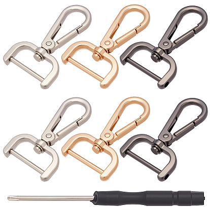 6Pcs 3 Colors Zinc Alloy Swivel Clasps, with 1Pc Zinc Alloy Cross Head Screwdrivers