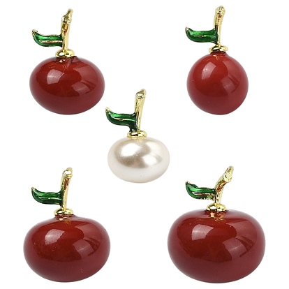 10шт. 5 стили латунных подвесок из смолы, яблоко и вишня, с эмалью