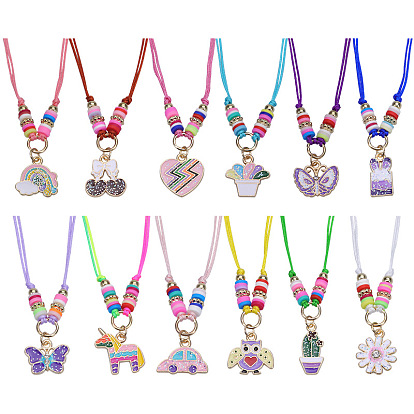 Colorful Rainbow Children's Bracelet and Necklace Set with European and American Gold Powder Butterfly Soft Clay Weaving Friendship Jewelry