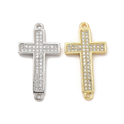 Breloques de connecteur en laiton micro pavé de zircone cubique transparente, liens croisés religieux