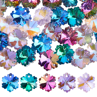 60Pcs Electroplated Glass Charms, Silver Plated Bottom, Faceted, Snowflake