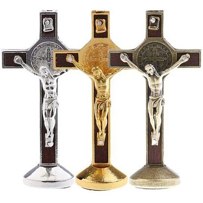 Religion Wood St.Benedict Cross Display Decorations, with Alloy Jesus