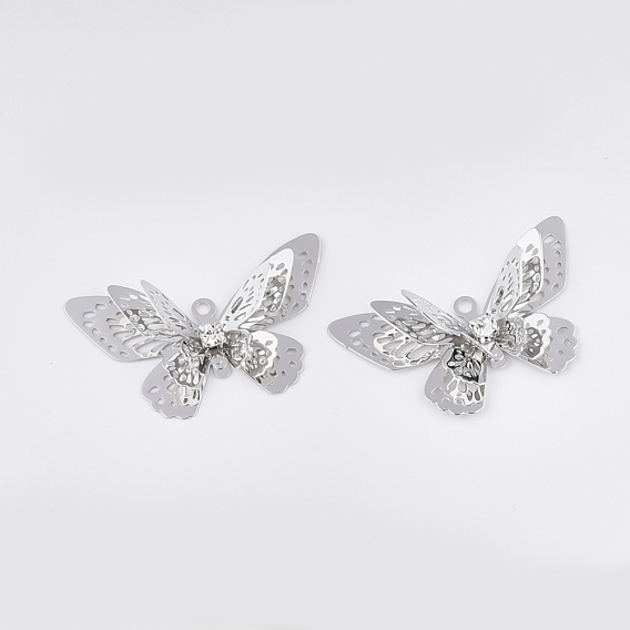 Brass Pendants, with Crystal Rhinestone, Butterfly
