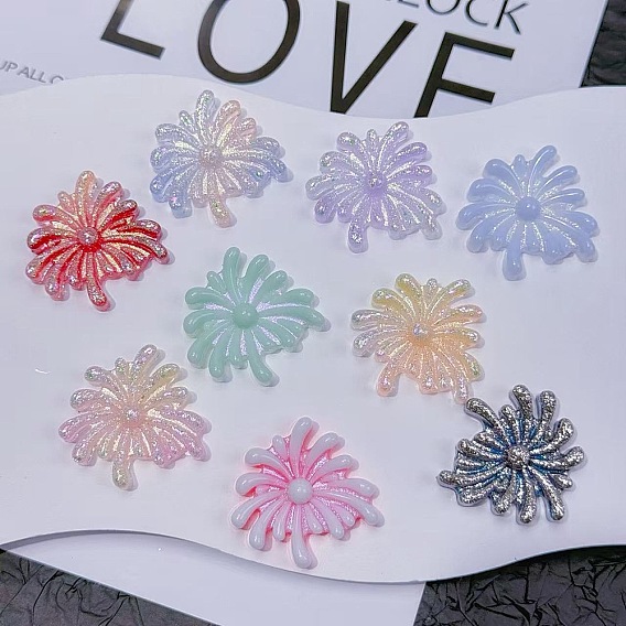 Кабошоны из светящейся непрозрачной смолы, салют, с блеском порошок, светится в темноте