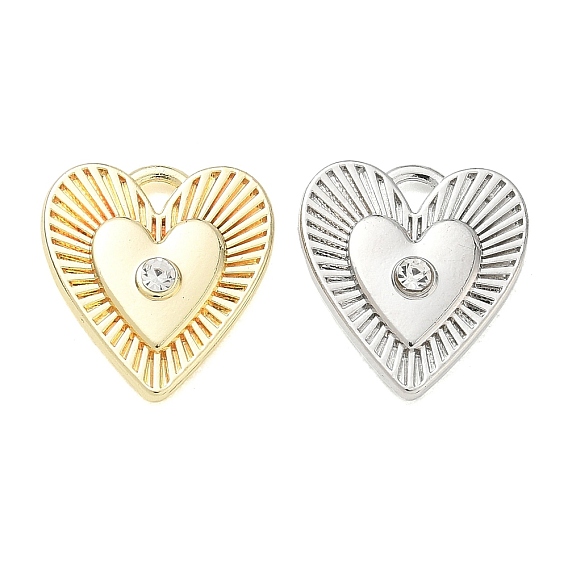 Alloy Rhinestone Pendants, Heart Charms, Long-Lasting Plated