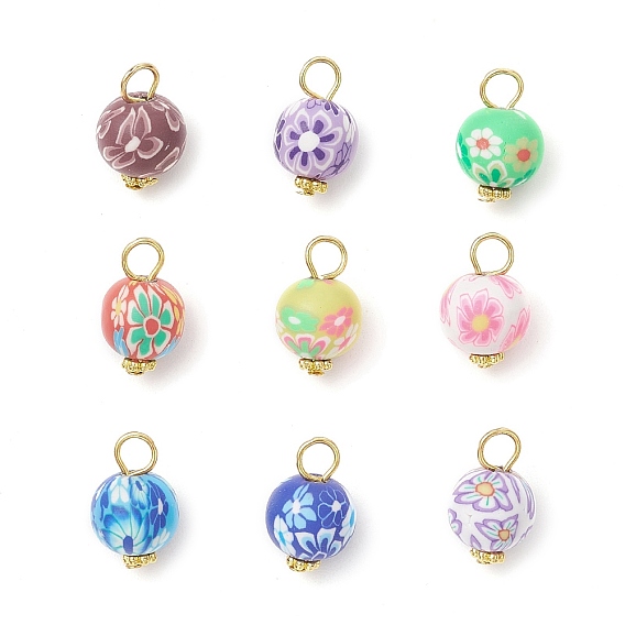 Полимерной глины ручной работы подвески, круглая с цветком