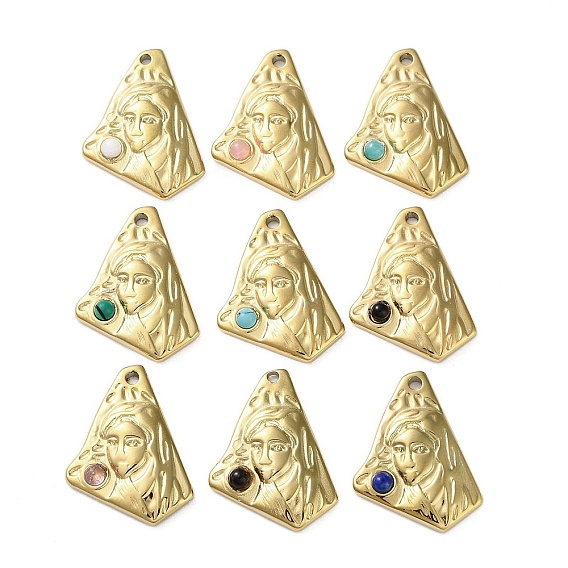 PVD Vacuum Plating 316 Stainless Steel Pendants, with Gemstone, Triangle, Real 18K Gold Plated