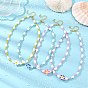 Polymer Clay Flower & Glass & Natural Trumpet Shell Beaded Necklaces for Women, Golden