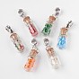 Glass Bottle with Glass Seed Beads European Dangle Charms, with Antique Silver Tone Alloy Findings, Large Hole Pendants, 35mm, Hole: 5mm