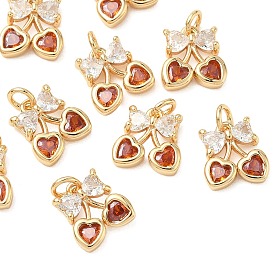 SHEGRACE Brass Micro Pave Cubic Zirconia Pendants, Cherry Charms, Cadmium Free & Nickel Free & Lead Free, Colorful