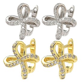 Фурнитура для сережек-колец с бантом из латуни с микропаве из прозрачного кубического циркония, без кадмия и без свинца, долговечный, стойки покрытие