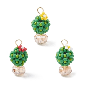 3шт 3цвета стеклянные бусины подвески в виде кактуса, со стеклом и 304 петлей из нержавеющей стали