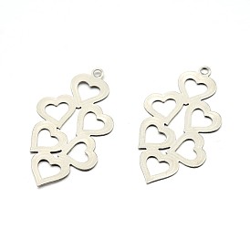 Original Color Heart 201 Stainless Steel Slice Pendants for Valentine's Day, 29x16x0.3mm, Hole: 1.5mm