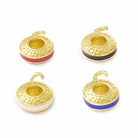 Rack Plating Brass Enamel Pendants, Long-Lasting Plated, Real 18K Gold Plated, Cadmium Free & Lead Free, Flat Round