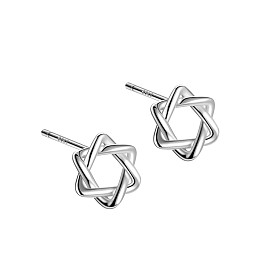 Rhodium Plated Star of David 999 Sterling Silver Stud Earrings for Women, with 999 Stamp