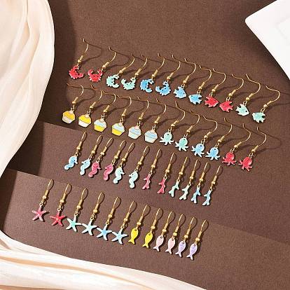 Серия «Океан» 304 серьги-подвески из нержавеющей стали с эмалью, реальный 18 k позолоченный