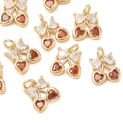 SHEGRACE Brass Micro Pave Cubic Zirconia Pendants, Cherry Charms, Cadmium Free & Nickel Free & Lead Free, Colorful