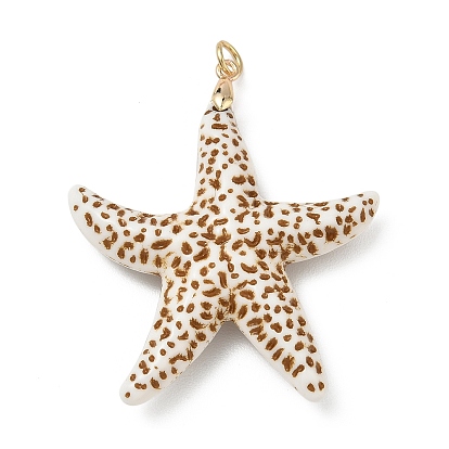 Spray Painted Opaque Acrylic Big Pendants, Starfish Charms, with Brass, Imitation Shell