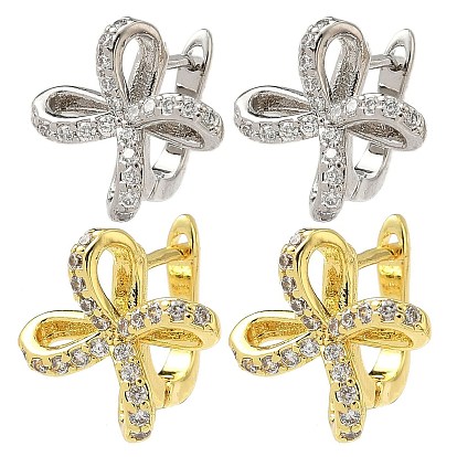 Фурнитура для сережек-колец с бантом из латуни с микропаве из прозрачного кубического циркония, без кадмия и без свинца, долговечный, стойки покрытие