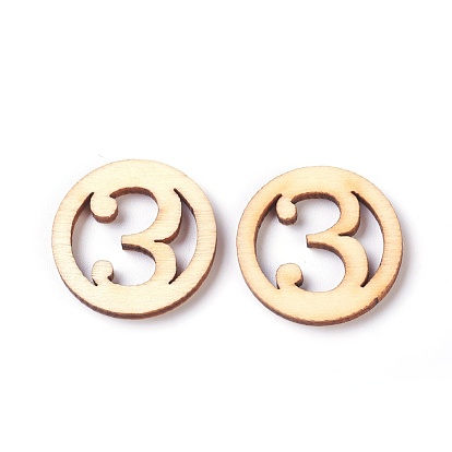 Wooden Cabochons, Laser Cut Wood Shapes, Flat Round with Number