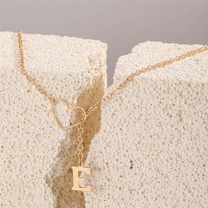 Heart & Initial Letter E Alloy Pendants Lariat Necklaces for Women