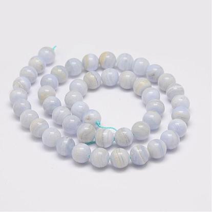 Natural Blue Lace Agate Bead Strands, Grade AB+, Round