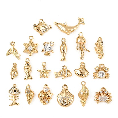 Подвески из латуни с микропаве из кубических цирконий на тему океана, долговечный, без никеля , реальный 18 k позолоченный