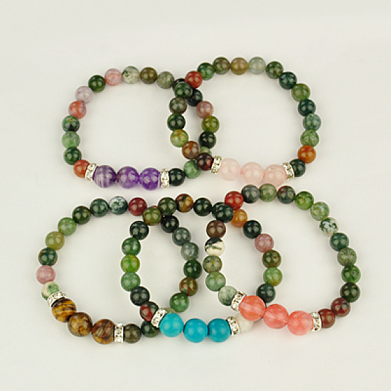 Mode Natur Indien Achat Stretch-Armbänder, mit Edelsteinperlen und Strass-Perlen Nahen Osten, 55 mm