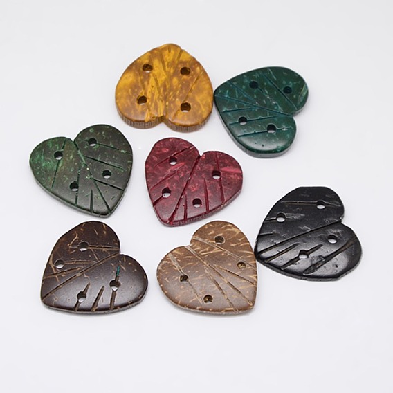 Carving Heart Coconut Buttons 4 Holes Sewing Buttons Scrapbooking, 29x29x3~5mm, Hole: 2mm