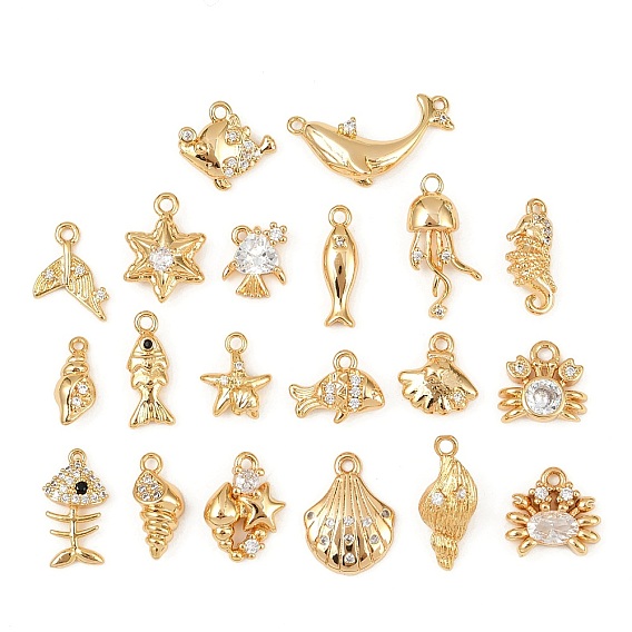 Подвески из латуни с микропаве из кубических цирконий на тему океана, долговечный, без никеля , реальный 18 k позолоченный