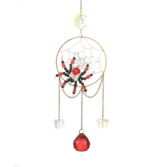 Atrapasueños colgantes de arañas de cristal para Halloween, 304 Adorno de acero inoxidable y latón para la decoración de ventanas y paredes del hogar