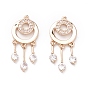 Brass Micro Pave Clear Cubic Zirconia Pendants, Woven Net/Web with Feather