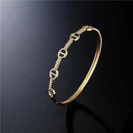 18K Gold Plated Pig Nose Bangle with Micro Zirconia Stones - Exclusive Supply for European and American Market