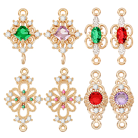 16 шт. 8 стили латунные микро-паве кубические цирконии соединительные подвески, со стеклом, долговечный, золотой свет, разнообразные